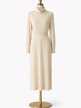 & Other Stories Women’s Cream,Long Sleeve,Slim-Fit, Wool,Knit,Midi Dress. Size-L